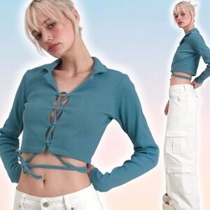 MILK IT The Ragged Priest Ridge Lace Front Crop Top Sz Small